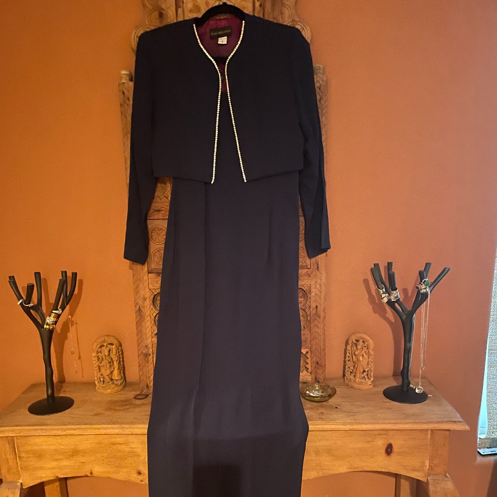 Navy Formal Sleeveless Gown With Rhinestone Embellished Jacket /Worn Once!